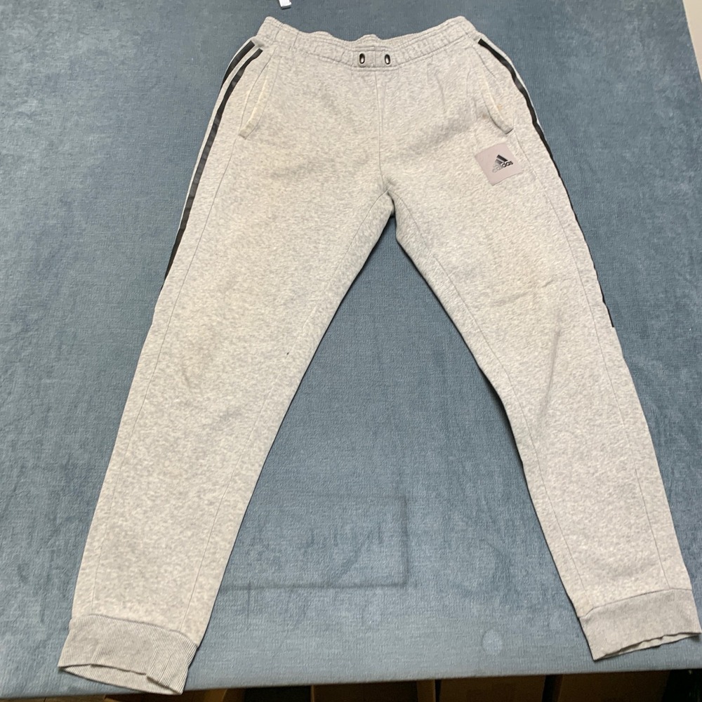Adidas Essentials Fleece Jogger Pants Mens Medium Gray Heather 3-Stripes Sports